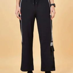 Ajile by Pantaloons Jet Black Cotton Striped Track Pants-image-9