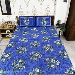 Marika Blue & White Floral 180 TC King Bedsheet with 2 Pillow Covers-image-79
