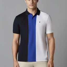Louis Philippe Black Slim Fit Colour Block Polo T-Shirt-image-17