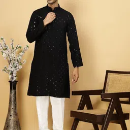 FABINALIV Men Floral Printed Thread Work Kurta-image-30