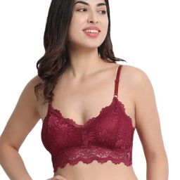 Spiaty Maroon Lace Bralette Lightly Padded Bra-picture-13