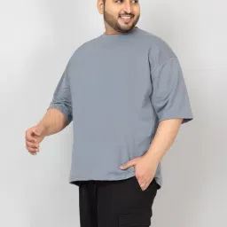 Chkokko Grey Relaxed Fit Solid T-Shirt-image-71