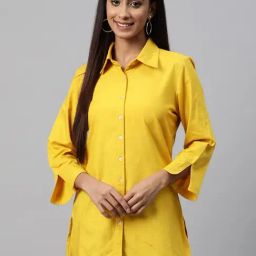 Nayam by Lakshita Yellow Cotton Solid Shirt-image-54