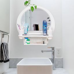 Parasnath White Round Bathroom Cabinet With Glass Wall Mirror-image-76
