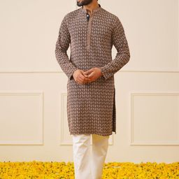 Jompers Men Embroidered Regular Sequinned Pure Cotton Kurta with Pyjamas-picture-7