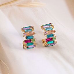 Rubans 18K Gold-Plated Gemstone Stone Studded Classic Hoop Earrings-picture-15