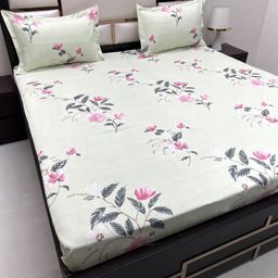 Pure Decor Green & Pink Floral 210 TC Queen Bedsheet with 2 Pillow Covers-picture-25