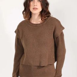 RAREISM Brown Acrylic Solid Long Sleeves Sweater-picture-14
