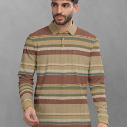 BULLMER Khaki Cotton Blend Regular fit Stripes T-Shirts-1