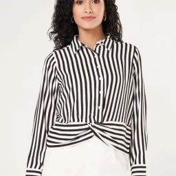 Annabelle by Pantaloons White & Black Striped Shirt-image-73