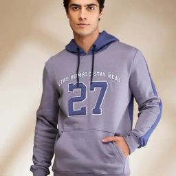 Being Human Grey & Blue Regular Fit Printed Hooded Sweatshirt-image-46