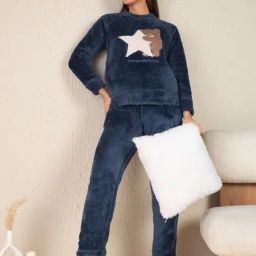 Sweet Dreams Navy Fleece Self Full Sleeves Top and Pyjama-picture-34