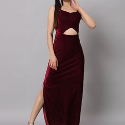 VAARARO Women Velvet Sheath Maxi Dress-image-81