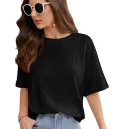 SRISARAS Women Self Design Round Neck Cotton Relaxed Fit T-shirt-picture-7