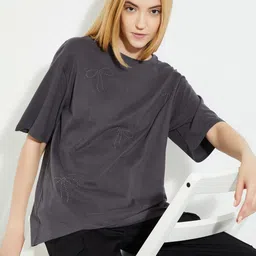 max Women Solid Round Neck Cotton Oversized T-shirt-image-77