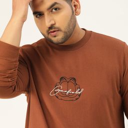 Sztori GarfieldMen Plus Size Brown Garfield Print Sweatshirt-image-1