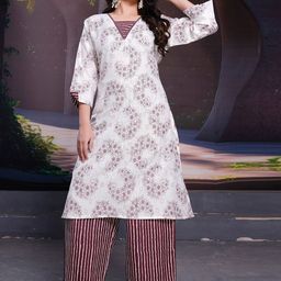 VAAZI CREATOR Women Floral Printed Regular Pure Cotton Kurti with Palazzos-picture-46