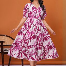 DECORIS Floral Print Puff Sleeve Fit & Flare Dress-picture-46