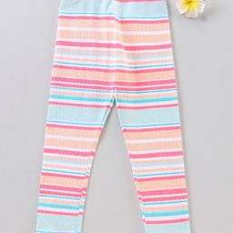 Babyhug Full Length Leggings Stripe Print - Pink Orange Turquoise-image-58
