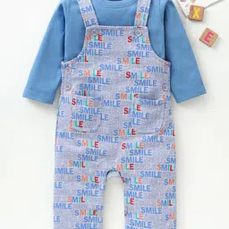 Babyhug Dungaree and Full Sleeves T-Shirt Set Text Print - Blue-picture-11