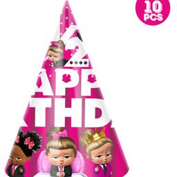 Zyozi Girl Boss Baby Theme 6 month Birthday Cone Party Hats Pink - Pack of 10-4