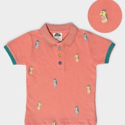 Mi Arcus  Cotton Half Sleeves Sea Horse Embroidered Polo T-Shirt Peach-image-34