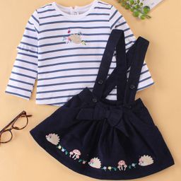 ToffyHouse Full Sleeves Tops & Skirt With Animal Embroidery - Navy Blue & White-picture-9