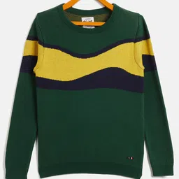 RVK Full Sleeves Abstract Designed Colour Blocked Cotton Pullover Sweater - Olive Green-picture-20