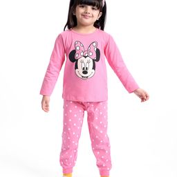 Babyhug Disney Single Jersey Knit Full Sleeves Night Suit With Minnie Mouse Graphics - Pink-picture-28