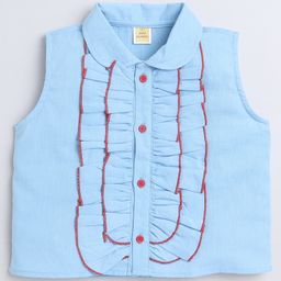 Aww Hunnie 100% Cotton Sleeveless Frill Detailed Top - Blue-image-25