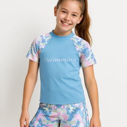 Pine Active Half Sleeves Two Piece Swimsuit with Abstract Print -  Blue-picture-26