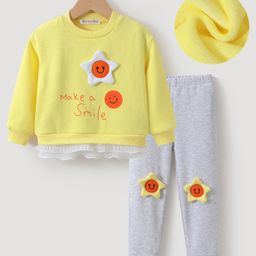 Kookie Kids Full Sleeves Winter Wear Suit With Text Print & Star Applique - Yellow-image-85