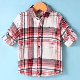 JASH KIDS Cotton Woven Full Sleeves Checkered Shirt - Red & White-picture-26