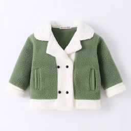 Kookie Kids Full Sleeves Solid Colour Collared Winter Fur Jacket with Pockets - Green-image-34