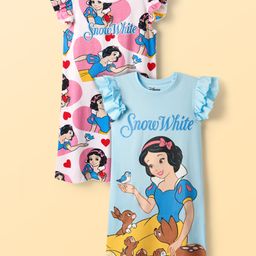 Pine Kids Disney Single Jersey Knit Frill Sleeves Nighty With Snow White Graphics Pack Of 2 - Pink & Light Blue-image-82