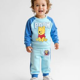 Babyhug Disney Terry Knit Full Raglan Sleeves T-Shirt & Cut & Sew Lounge Pant with Winnie the Pooh Graphics - Light Blue-image-21