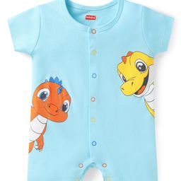 Babyhug Interlock Knit Half Sleeves Romper With Dragon Print - Light Blue-picture-6