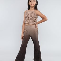 Taffykids Sleeveless Shimmered Top With Ombre Pant Set - Tan & Brown-image-9