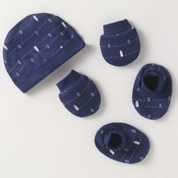 Simply Interlock Knit Cap Mitten & Booties Set with Nautical Theme Print Navy Blue - Diameter 10.5 cm-15