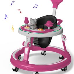 StarAndDaisy 360 Degree Baby Walker 7 Level Height Adjustment Walker for Kids Boy and Girl with Intergrated RGB Lights Switchable Food & Musical Toy Tray Premium Baby Activity Walker with Parent Rod - Pink-16