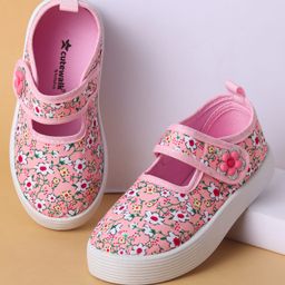 Cute Walk by Babyhug Velcro Closure Casual Shoes with Floral Print & Applique - Pink-picture-42