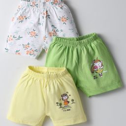 OHMS Single Jersey Knit Above Knee Length Shorts With Floral & Animal Print Pack Of 3 - Light Green White & Yellow-image-50