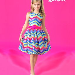 Barbie by Tiny Girl Sleeveless Chevron Printed Dress With Attached Belt - Hot Pink-image-78