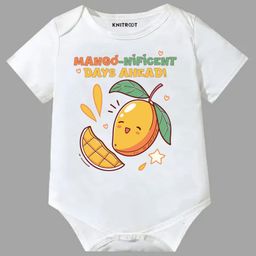 KNITROOT Cotton Summer Theme Half Sleeves Mango Nificent Days Ahead Text Printed Onesie - White-image-42