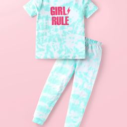 Unicorns Cotton Woven Half Sleeves Girl Rule Text Printed & tie Dye Coordinating Night Suit Set - Blue & White-image-14