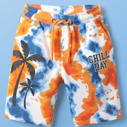 Pine Kids Looper Knit Above Knee Length Shorts With Tropical & Tie & Dye Print - White-image-85