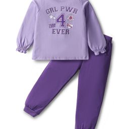 Doodle Poodle 100% Cotton Full Sleeve Text Printed T-Shirt & Lounge Pant Set - Purple & Lavender-picture-17
