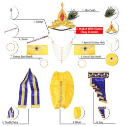 RAJ FANCY DRESSES Krishna Theme Costume With Accessories Set - Blue & Yellow-image-19