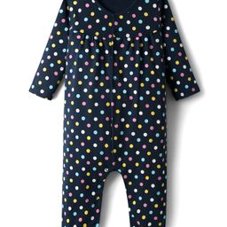 Babyhug 100% Cotton Interlock Knit Full Sleeves Romper with Polka Dot Print - Navy Blue-image-90