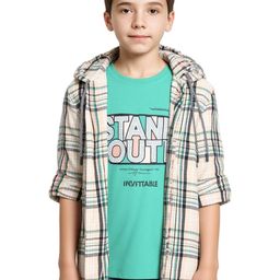 CAVIO Boys Comfort Checked Hooded Cotton Casual Shirt with T-Shirt-picture-25